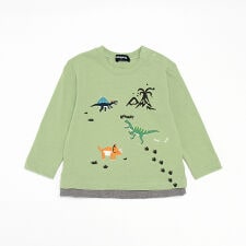 恐竜刺しゅう長袖Tシャツ