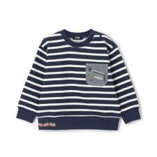 電車胸ポケットボーダートレーナー