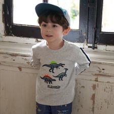 恐竜アップリケ袖ライン長袖Tシャツ