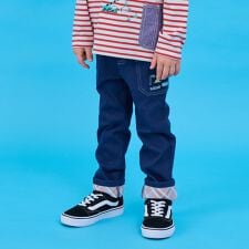 乗り物刺しゅうロング丈ストレートパンツ