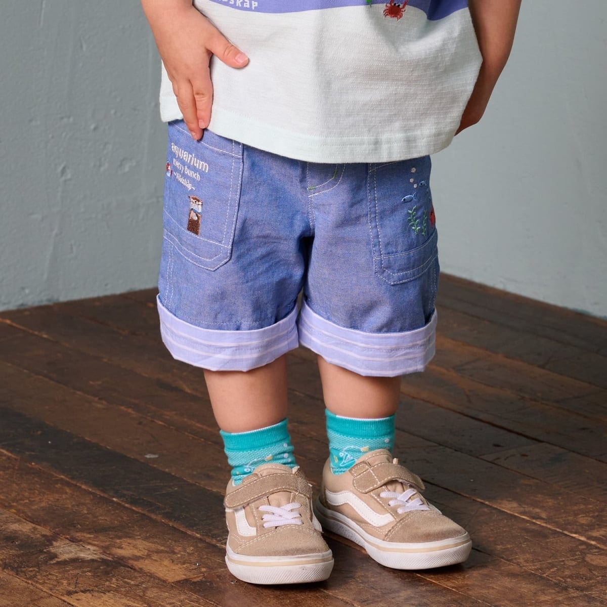 水族館刺しゅう5分丈パンツ