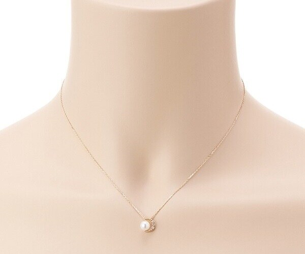 K10YG ダイヤモンド0.02ct パール ムーン ネックレス【6月誕生石
