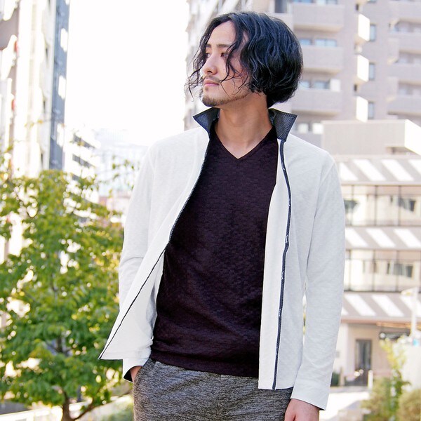 古着 長袖シャツ 光沢感のある総柄シャツ ジャガード織り風 L