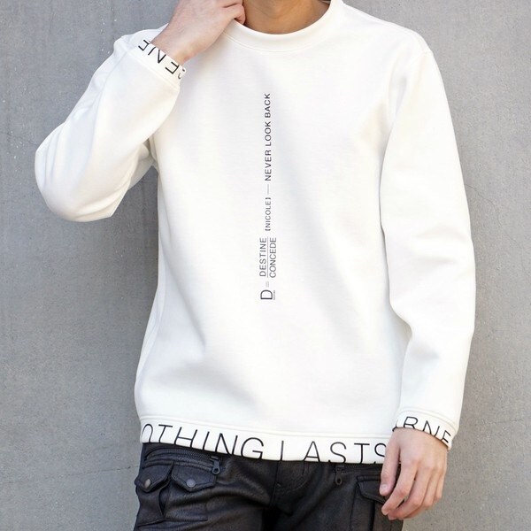 ダンボールニットロゴプリントクルーネックプルオーバー