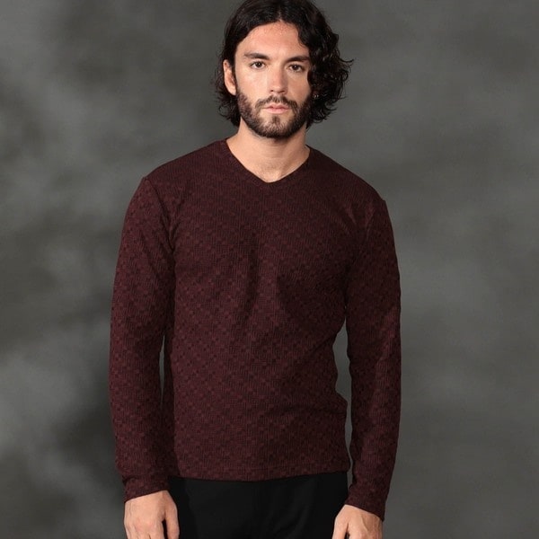 幾何学柄風ジャカードＶネックプルオーバー