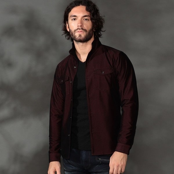 【新品】TORNADO MART ボルドーフロッキー加工長袖シャツ Mサイズ 新品】TORNADO MART ボルドーフロッキー加工長袖シャツ Mサイズ