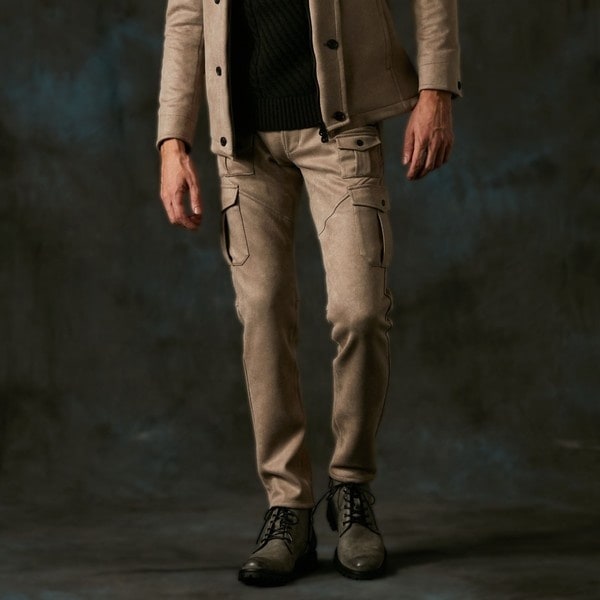 マイクロ起毛ポンチ ムラプリント多ポケットカーゴパンツ