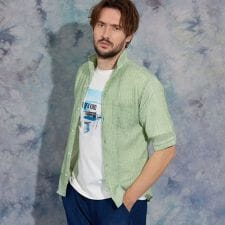 カラークレープ５分袖シャツ