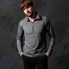 ハイダウェイ(HIDEAWAYS)のメランジ裏起毛　ハーフジップポロシャツ