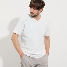 バーク風バイヤスジャカードVネック半袖プルオーバー