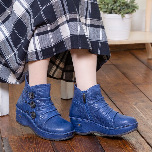 サイドジップレザーショートブーツ | ヒナ デイ グリーン(Hina Day