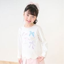 リボンイッパイ裾スカラップ長袖Tシャツ