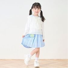 メゾピアノ(mezzo piano)のポーチ付　チェックプリーツスカパン