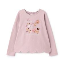 カフェアップリケ刺しゅう　裾スカラップ長袖Tシャツ