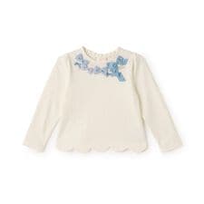 メゾピアノ(mezzo piano)の【人気商品再入荷】【直営店で取り扱い無し】裾スカラップ　リボンイッパイ長袖Tシャツ