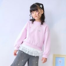 ラインストーンロゴトレーナー＆裾チュールTシャツセット