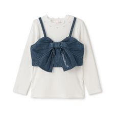 ラメデニムリボンビスチェ＆長袖Tシャツセット