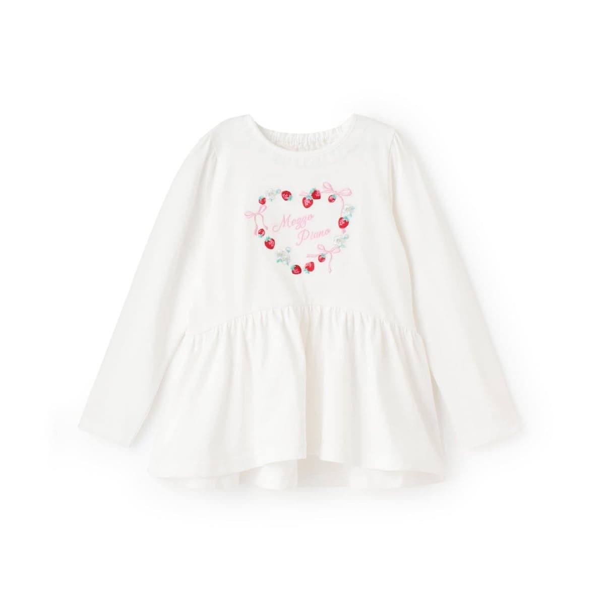 イチゴ刺しゅう　ペプラム長袖Tシャツ