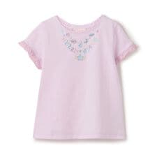 ネックレス刺しゅう　袖フリル　半袖Tシャツ