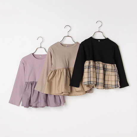 新品タグ【BEBE】ペプラム長袖トップス 140 がた