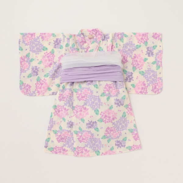 【新品タグ付き】プティマイン 紫陽花柄 浴衣 100