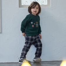 プティマイン(petit main)のチェックのびのび起毛ストレッチパンツ