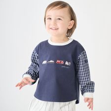 働く車　袖布帛長袖Tシャツ