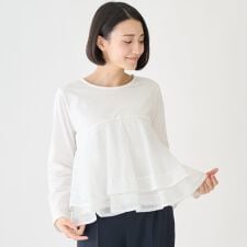 オーガンジードッキング長袖Tシャツ