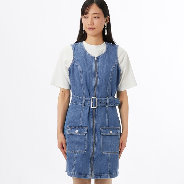 ノースリーブベルテッドジップデニムワンピース | トミー ジーンズ