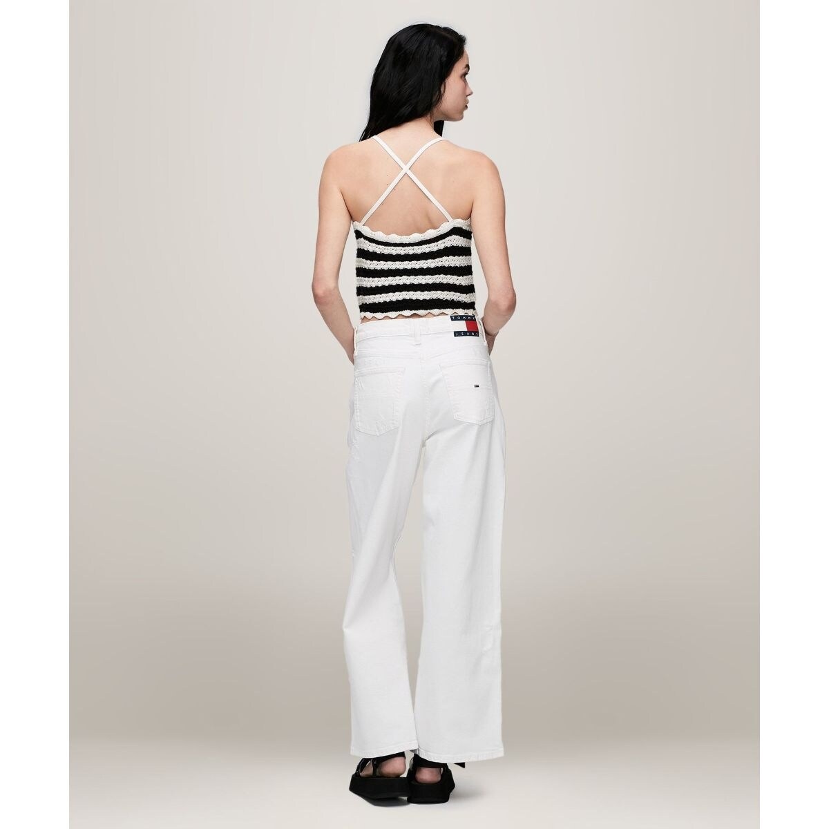 トミージーンズ  JEANS TJW CROCHET STRIPE TOP （ブラック） TJW CROCHET STRIPE TOP | トミー ジーンズ(TOMMY JEANS