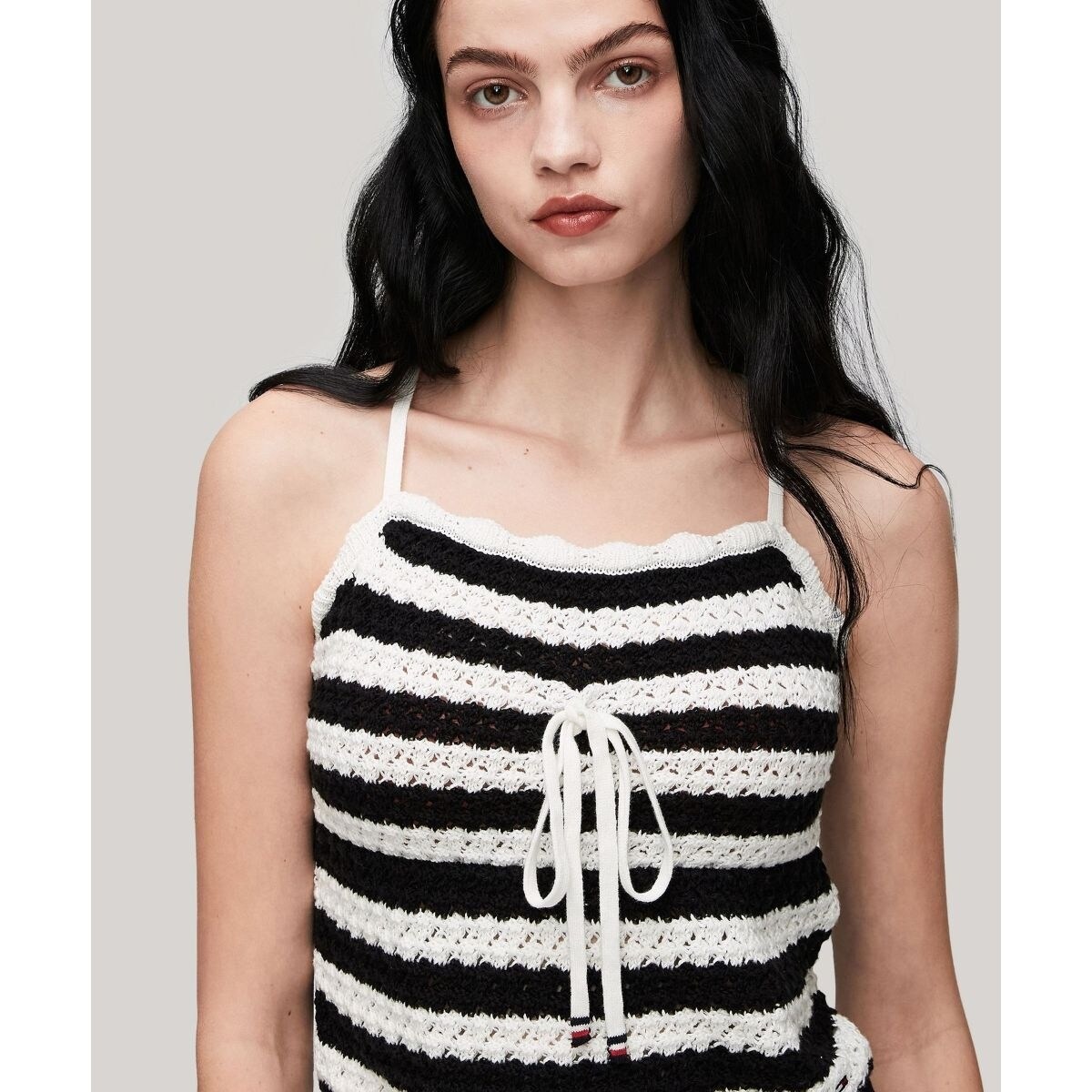 トミージーンズ  JEANS TJW CROCHET STRIPE TOP （ブラック） TJW CROCHET STRIPE TOP | トミー ジーンズ(TOMMY JEANS