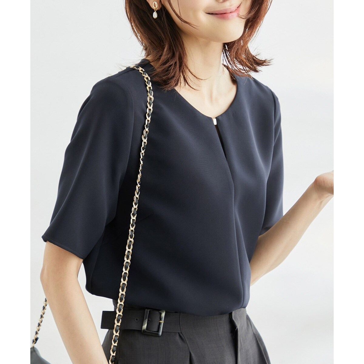 お値下★ 【極美品】　コットンストライプフロントレースブラウス　36 極美品】 コットンストライプフロントレースブラウス 36