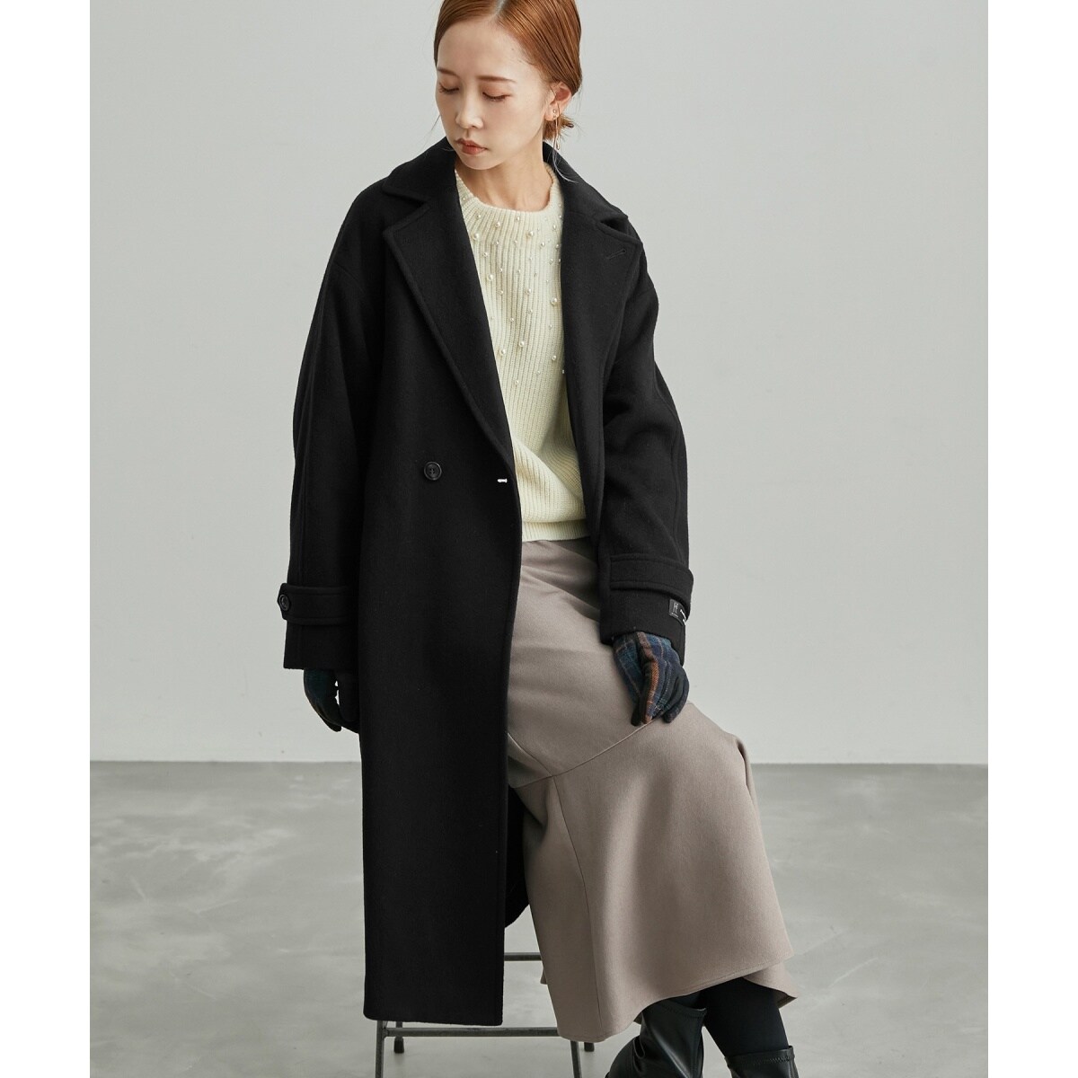ROPE PICNIC ウール混テーラーカラーコート 黒 JAPAN FABRIC/ウール混テーラーカラーコート | ロペピクニック