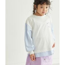 【KIDS】UNISEX袖ストライプ胸元ロゴロングTシャツ
