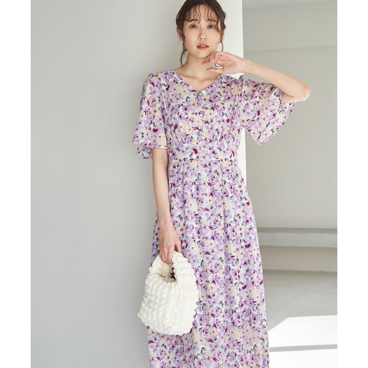 マリメッコ 花柄 五分袖 ひざ丈ワンピース marimekko】マリメッコ ✿花柄ワンピース五分袖ひざ丈ワンピース
