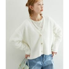 ガラスヤーンハートボタンクルーネックカーディガン