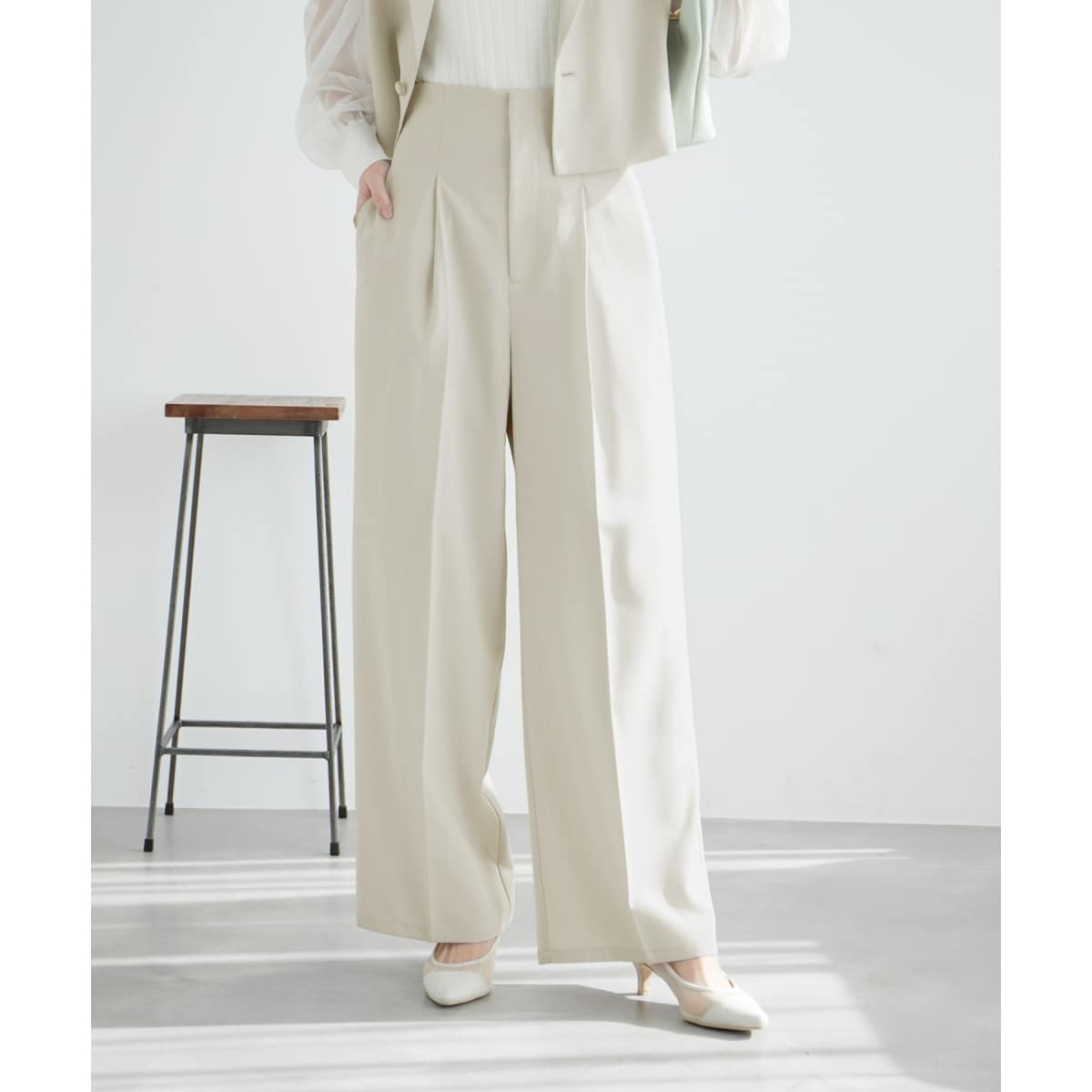 【美品】ロペピクニック　セットアップ　ウエストゴム入り　大きいサイズ ROPE' PICNIC｜ハイウエストセンタープレスパンツ/UVカット
