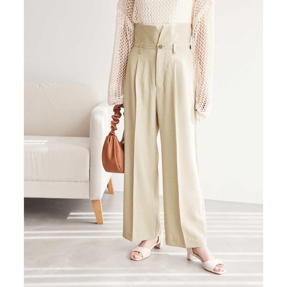 ご好評につき追加生産】麻調シアーハイウエストワイドパンツ