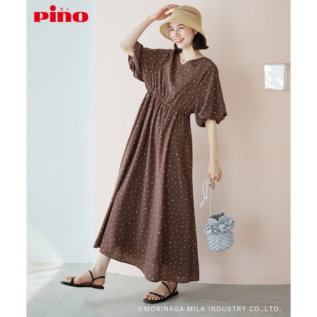 美品 ROPE ブラウンチェックワンピース半袖38 美品 ROPE ブラウンチェックワンピース半袖38