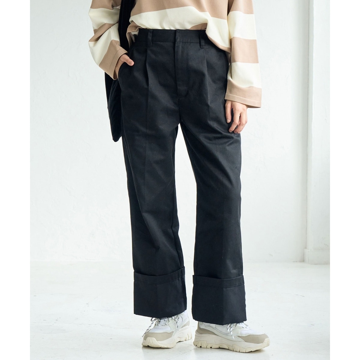 ADAM ET ROPE'　ターンナップウエストチノパンツ　38 ブラック ADAM ET ROPE'｜ターンナップウエストチノパンツ | Rakuten