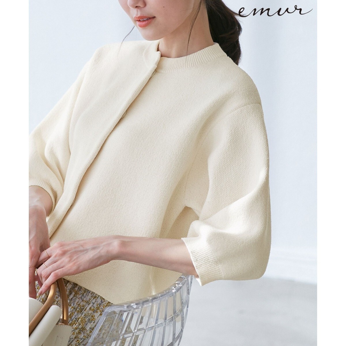 ロペピクニック（ROPE’ PICNIC）/【emur/エミュール】モールヤーン畦ニット5分袖カーディガン emur/エミュール】モールヤーン畦ニット5分袖カーディガン | ロペ