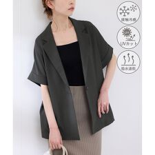 【接触冷感・UVカット・速乾】【リネンライク・シリーズ】シアーハーフスリーブジャケット/セットアップ