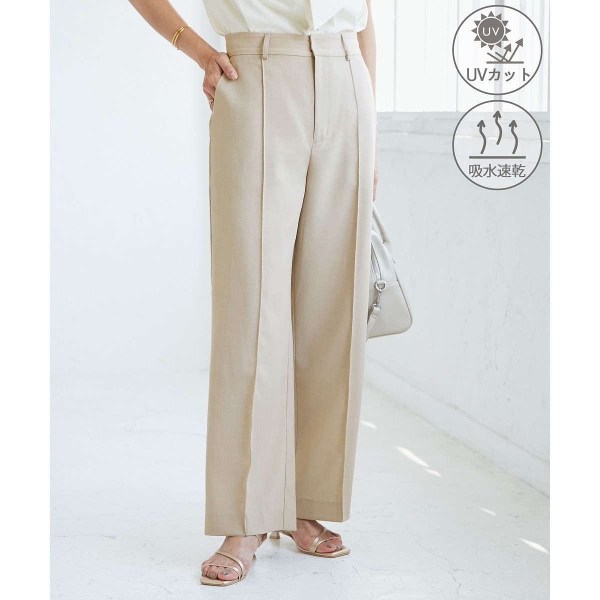 UVカット・速乾】【リネンライク・シリーズ】ピンタックワイド