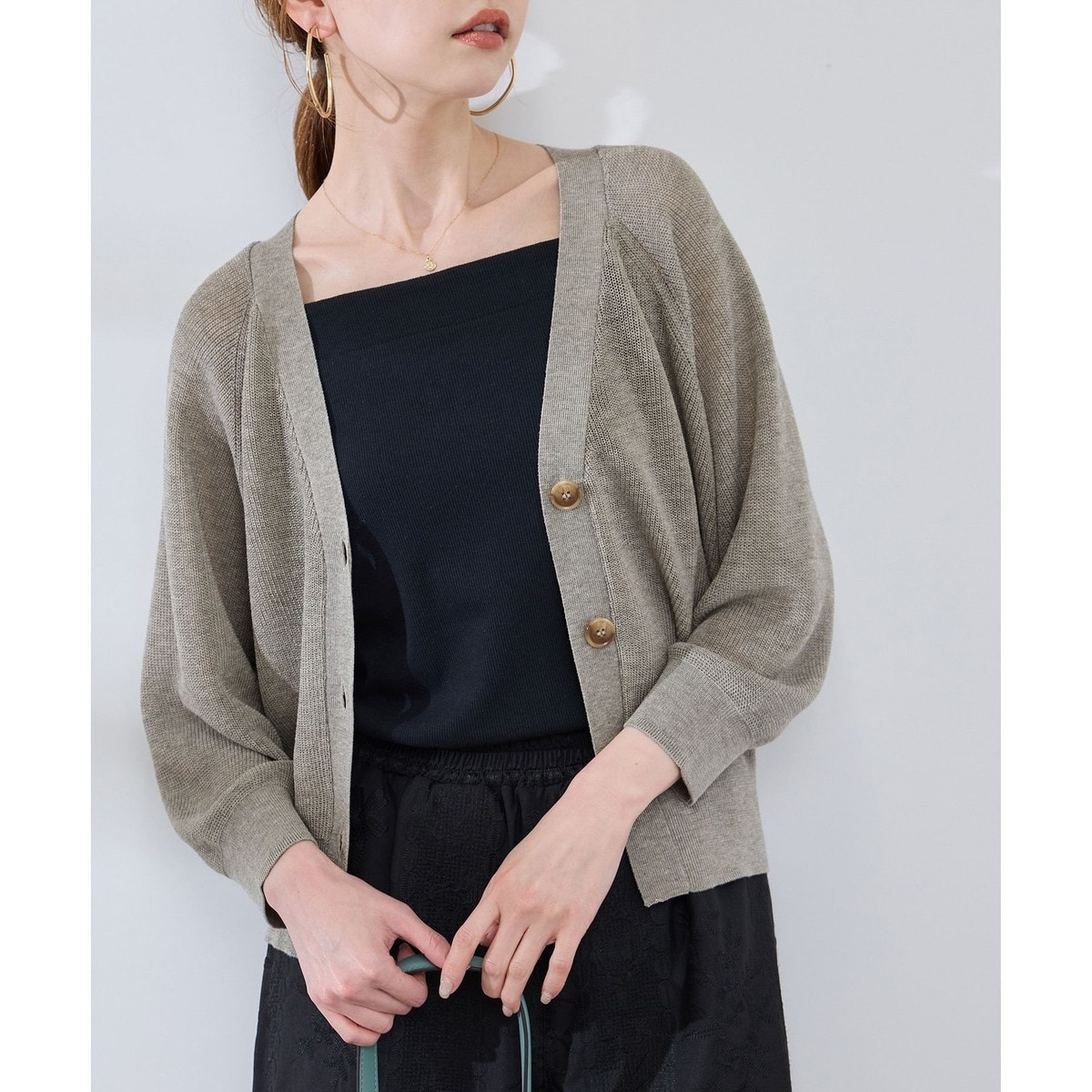 手洗い可能　スパンコールメッシュ5分袖カーディガン NOLLEY'S カーディガン 「手洗い可能」スパンコールメッシュ5分