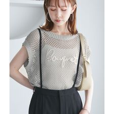 コード刺繍入りメッシュサマーニット
