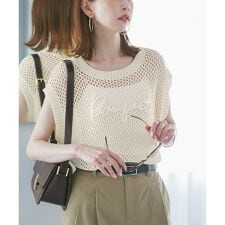 コード刺繍入りメッシュサマーニット