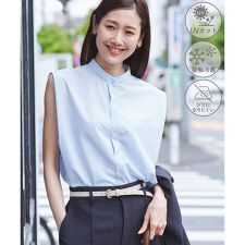【UVカット・接触冷感・イージーケア】バンドカラーノースリーブシャツ/通勤対応
