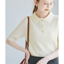 ロペピクニック(ROPE' PICNIC)のミニケーブルハーフスリーブニットポロシャツ