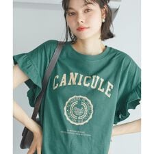 袖フリルカレッジロゴTシャツ