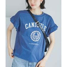 袖フリルカレッジロゴTシャツ